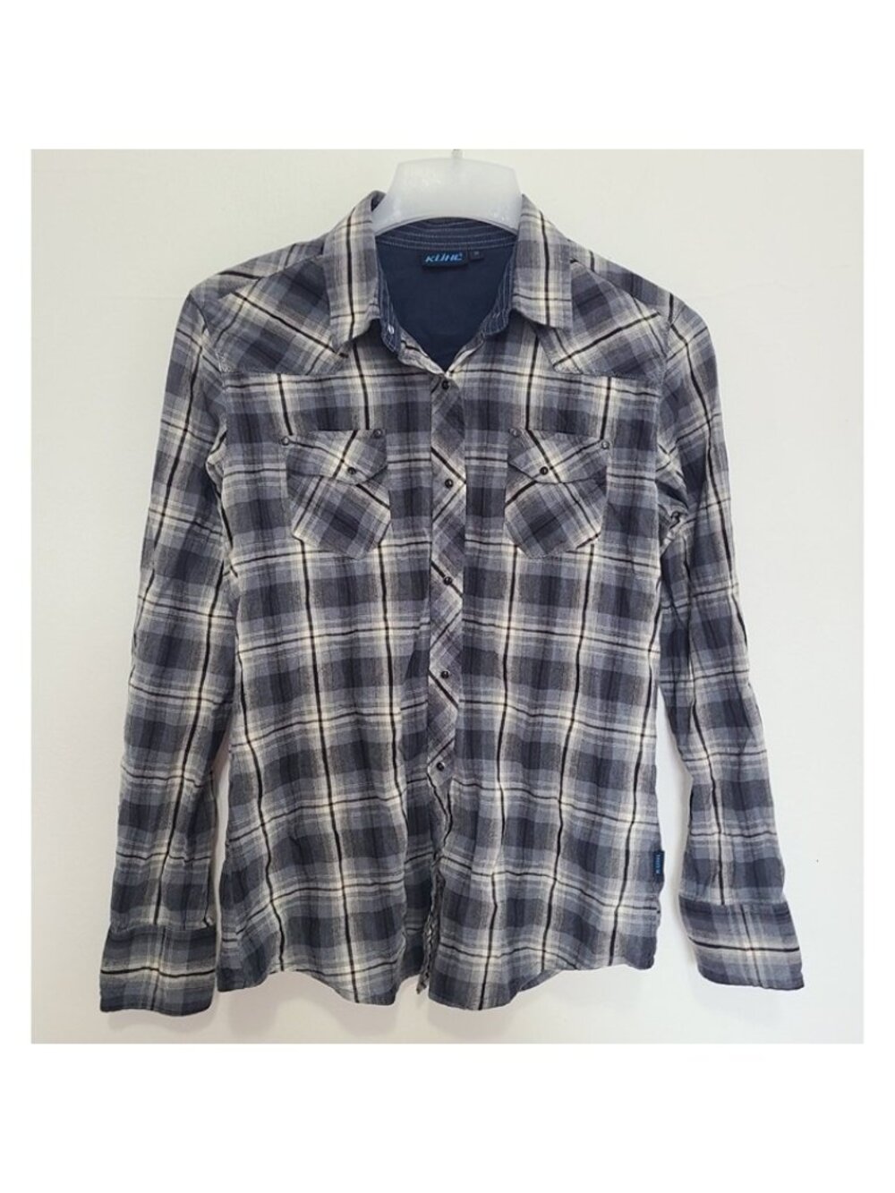 KUHL Women’s Long Sleeve Pearl Snap Gray Plaid Shirt Size M